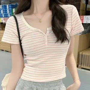 스트라이프 NM65DB83 반팔 슬림핏 크롭 티셔츠 RNR-0075