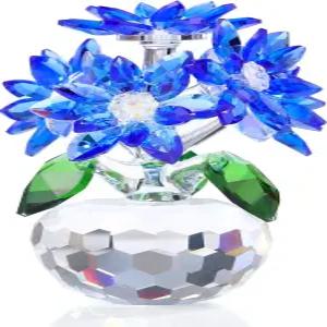 오르날리스트 크리스탈 블루 데이지 꽃 피규어 여성 친구 유리 위한 친구를 자매를 수집품 꽃다발 생일