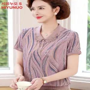 중년 여성 티셔츠 카라티 엄마옷 반팔 브이넥 여름옷 반팔티