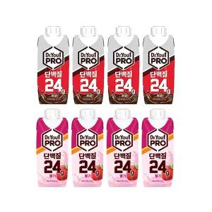 닥터유 프로 단백질 드링크 24g 초코+딸기 250ml 4개씩 (총 8개)