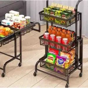 3단 트롤리 접이식 간식 이동식 카트 서빙 왜건 화이트 바퀴 수납 랙
