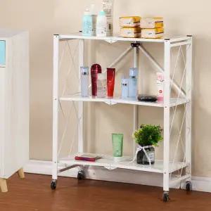 3단 철제 선반 원터치 다용도 수납 3단 접이식 선반 거실 베란다 이동식 수납장 바퀴형 캠핑용 바퀴 주방