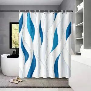 샤워 커튼 벙수 가림막 욕실 부스 1p 블루 추상 프린팅 방수 파티션 12 후크 여러 크기 설치가 용이함