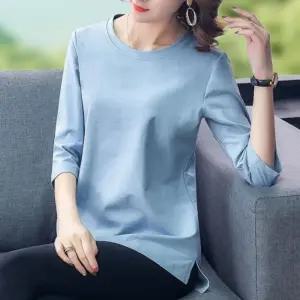 로미홀리 7부소매 티셔츠 라운드 여성 7부 이너 기본 무지 심플 데일리