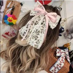 핑크 리본끈 레이스 자동 헤어핀 머리장식