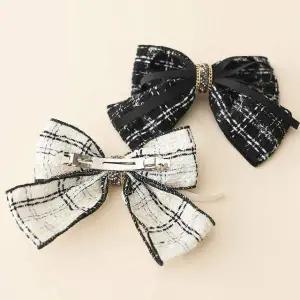 트위드 리본 자동 헤어핀 여성 뒷모습 포인트 헤어 액세서리