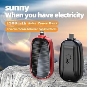 태양 광 보조베터리 1200mAh 휴대용 충전기 키 체인 외부 배터리 iPhone Type C 용 고속 모바일