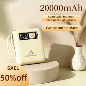 미니 만화 디자인 보조배터리 CCC 인증 20000mAh 대용량 내장 케이블 포함 아이폰, 샤오미, 용