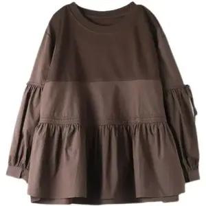 여자 솔리드 스트링 롱루즈핏티 상의 봄가을 라운드 티셔츠 긴팔 인형 패치 루즈핏 CH1