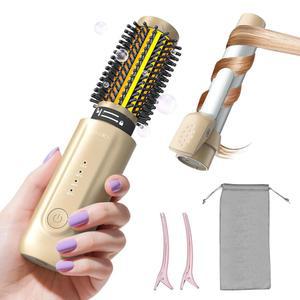 무선 컬링 아이언 브러시, 2 in 1 미니 여행용 핫 스트레이트너 빗, 2억 음이온, 듀얼 전압 및 경량, 탱글, 4 템프, 골드