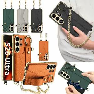 갤럭시 s26 울트라 슬림 카드 수납 지갑 체인 핸드 스트랩 슬림 가죽 글리터 범퍼 케이스