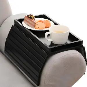 트루탑 소파 팔걸이 테이블 대나무 컵 홀더 트레이 암체어 캐디 12.4인치 x 5.5인치 논슬립 펠트 바닥