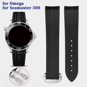 Seamaster 300 방수 손목 벨트 남성 여성 팔찌 시계 액세서리에 오메가에 한 곡선 밴드 대 끝 고무 실리콘 20mm