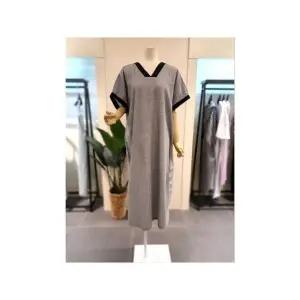 [하프클럽/미스칸트]  KKOPP703GR 와플 배색 반팔 원피스 그레이