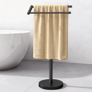 YUMORE 스탠딩 타월 랙 T 셰이프 톨 목욕 홀더 모던 건조 스탠드 바닥 헤비 베이스 욕실 수영장 매트