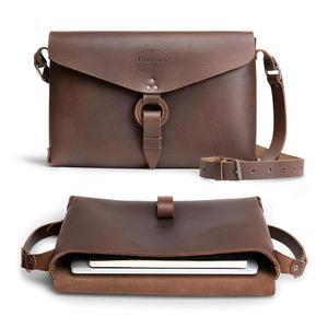 리틀필드 앤 코 어깨끈 조절가능 러스틱 메신저백 클래식 사첼 여행 가방 풀 그레인 가죽 핸드메이드 버번 브라운