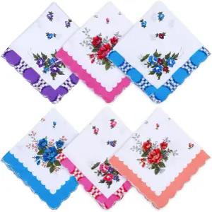 Xthrotsenk 6팩 여성용 면 손수건 - 빈티지 플로럴 러스틱 표준 사이즈 컬러풀 패턴 웨딩 파티
