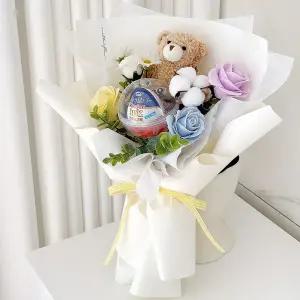 어나더플레르 캡슐 비누꽃 인형꽃다발 브라운베어-블루 1개