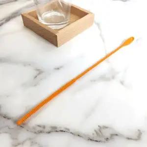 오렌지 실리콘 재질 빨대 내부 세척용 긴 브러시 텀블러 물병 청소 도구 주방