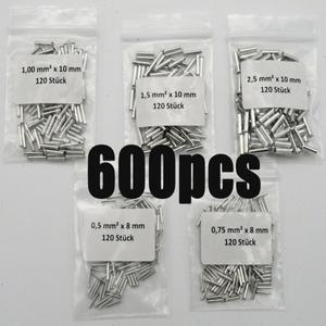 600개 튜브형 베어 터미널 조합 와이어 엔드 페룰 모음 0.5 / 1.0 1.5 2.5mm² 비절연 공백