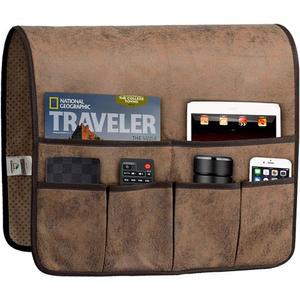 스마트폰 TV 리모컨 매거진을 위한 6개의 포켓이 있는 리클라이너 소파용 팔걸이 정리함(갈색) HAOMAIJIA 논슬립 쇼파 정리함