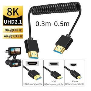 휴대호환  스프링 코일 HDMI-Compatible2.1 케이블 미니-마이크로 HDMI 호환 어댑터 DV 카메라 모니터 TV호