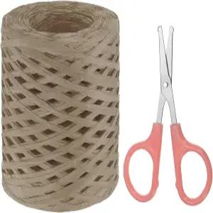 파티킬 라피아 종이 공예 리본 모음 키트 선물용 가위가 있는 천연 끈 꽃다발 장식 밝은 갈색 218야드