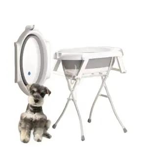 애완견 접이식 욕조 반려동물 스탠드 애견샵 배수관 목욕통 회색-흰색