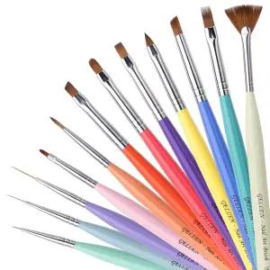 젤렌 네일 아트용 브러시 12Pcs - 아트 디자인용 전문 아크릴 젤 키트 라이너 타원형 필버트 선풍기 프렌치