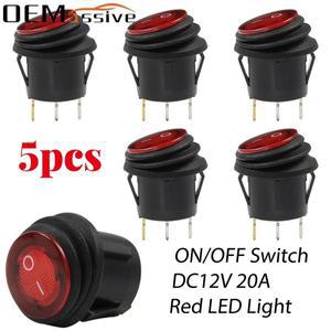 5피스 12V DC ON/OFF 2 & 3 핀 방수 라운드 로커 도트 빨간색 LED 라이트 토글 스위치 버튼 SPST 자동차 밴