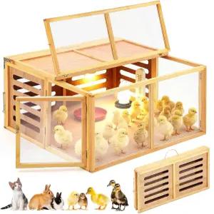대형 치킨 브루더 박스 키트 32x32x16 나무 접이식 병아리 가열식 조명 온도계 최대 70마리의 닭 오리