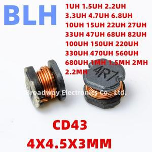 20피스 CD43 SMD 패치 전원 인덕터  68UH 680 820 100UH 101 151 220UH 221 와이어 권선 칩 인덕턴스