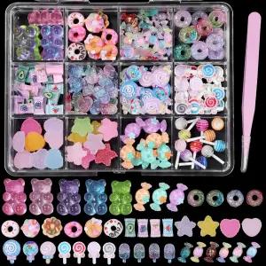 아크릴 네일을 위한 3D 캔디 네일 매력 멀티 컬러 롤리팝 도넛 베어 스위트 귀여운 아트 DIY 장식 디자인을