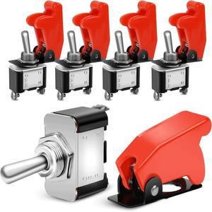 5개 고하중 로커 토글 스위치 12V 20A 빨간색 커버 SPST ON/OFF 2핀 레이싱 자동차 ATV UTV 골프 카트 트럭