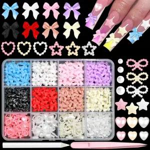 벨리시 3D 보우 네일 참과 플랫백 펄 8가지 컬러 참 핑크 화이트 스타 하트 문 보우노트 보석 귀여운