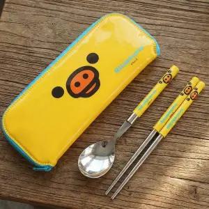 [에이치플러스몰]키이로이토리 얼굴 슬림 수저 케이스세트 (옐로우)