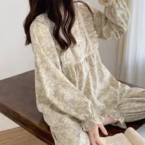 여성 꽃무늬 긴팔 긴바지 홈웨어 봄 가을 잠옷 세트 여성잠옷 여자잠옷