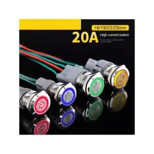 컴퓨터전원버튼 PC 본체 외부 파워 스위치 고전류 금속 단추 고출력 방수 자동 리셋 스틸 푸시 20A 15A 10A