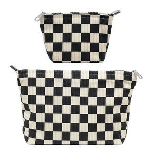 파옴백 2종 체크 메이크업 백 세트 여성용 파우치 크고 작은 귀여운 프레피 에스테틱 블랙 앤 화이트 여행용 세면도구 정리함 지갑 스킨케어 브러시용