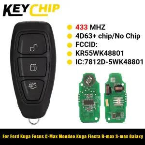 호환  KC KR55WK48801 3버튼 스마트 풀 리모컨 자동차 키 433MHz 포드 쿠가 포커스 C-맥스 몬데오 쿠가 피