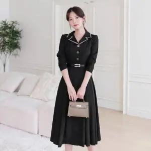 ~XXL까지 로위 펄 테일러드카라 플레어 벨트 원피스 봄,가을 클래식 하객룩 오피스룩 모임룩 데이트룩11915