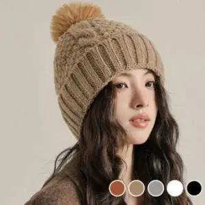 비니 모자 여성 겨울 털 방울 니트