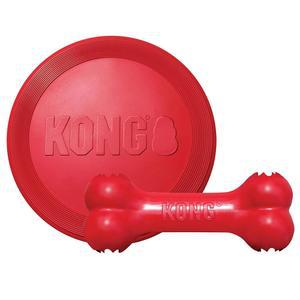 콩 구디 본 & 플라이어 - 놀이 시간을 풍요롭게 하는 반려견 장난감 뼈 및 부드러운 던지기 디스크 지원 정신적 참여 간식용 고무 동적 반등이 있는 플라잉 대형견용