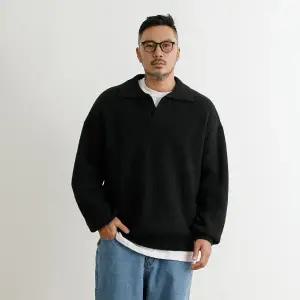 러기드하우스 : 오픈 카라 오버핏 램스울 니트 블랙1190452