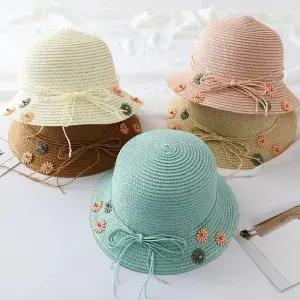 준캡 유아 아동 어린이 리본매듭꽃송이 밀짚봄 여름 가을 자외선차단 귀여운
