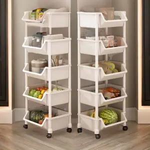 틈새 수납장 다용도 바퀴형 다용도실 이동식 수납장 공간 욕실용선반 플라스틱 주방용 주방 카트 5단 코너