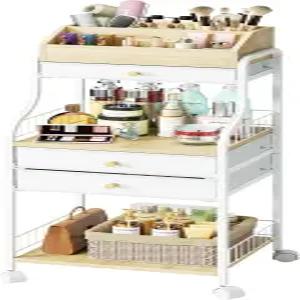 SWTYMIKI 롤링 메이크업 오거나이저 카트 바닥 보관함 바퀴가 향수 헤어 스킨케어용 화장품 폴리시 진열장