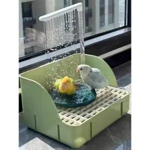 프리미엄 앵무새 자동 목욕 물 놀이터 순환 샤워욕조 그린