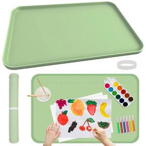 MVRPOWER 페인팅용 실리콘 아트 매트, 가장자리가 올라간 24인치 x16인치 그린 롤업 크래프트 미끄럼 방지 표면 보호대