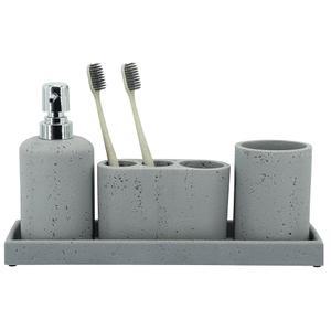 ZCCZ - 베이지 욕실 액세서리 세트 4개 칫솔 홀더, 비누 디스펜서, 배니티 트레이, 텀블러 조리대 정리함 홀더 세트, 스톤